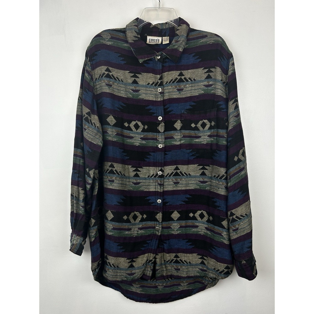 Vintage Chicos Aztec Top Womens XL Oversized Button Shirt Southwestern Rodeo